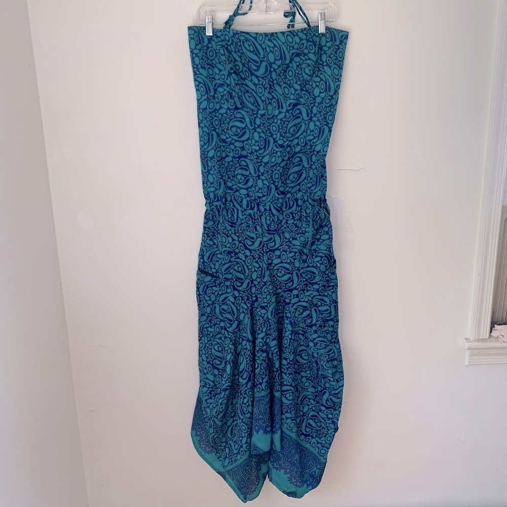 Sacred Threads Funky Blue Paisley Halter Maxi Dress XL